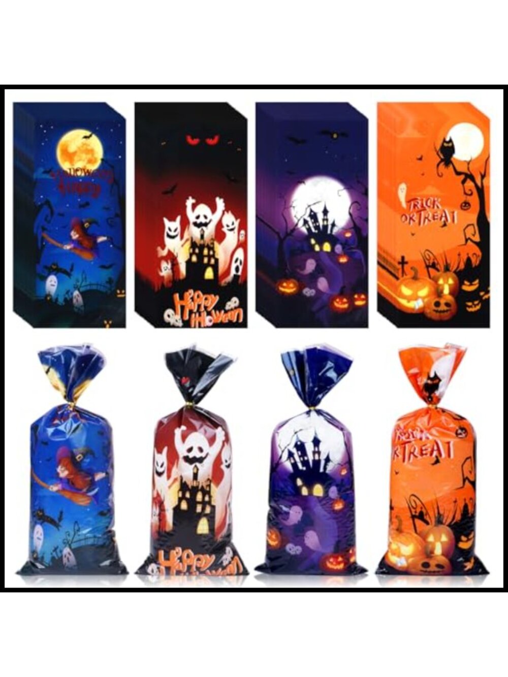 100PCS Halloween Treat Bags with Ties for Trick or Treat Party